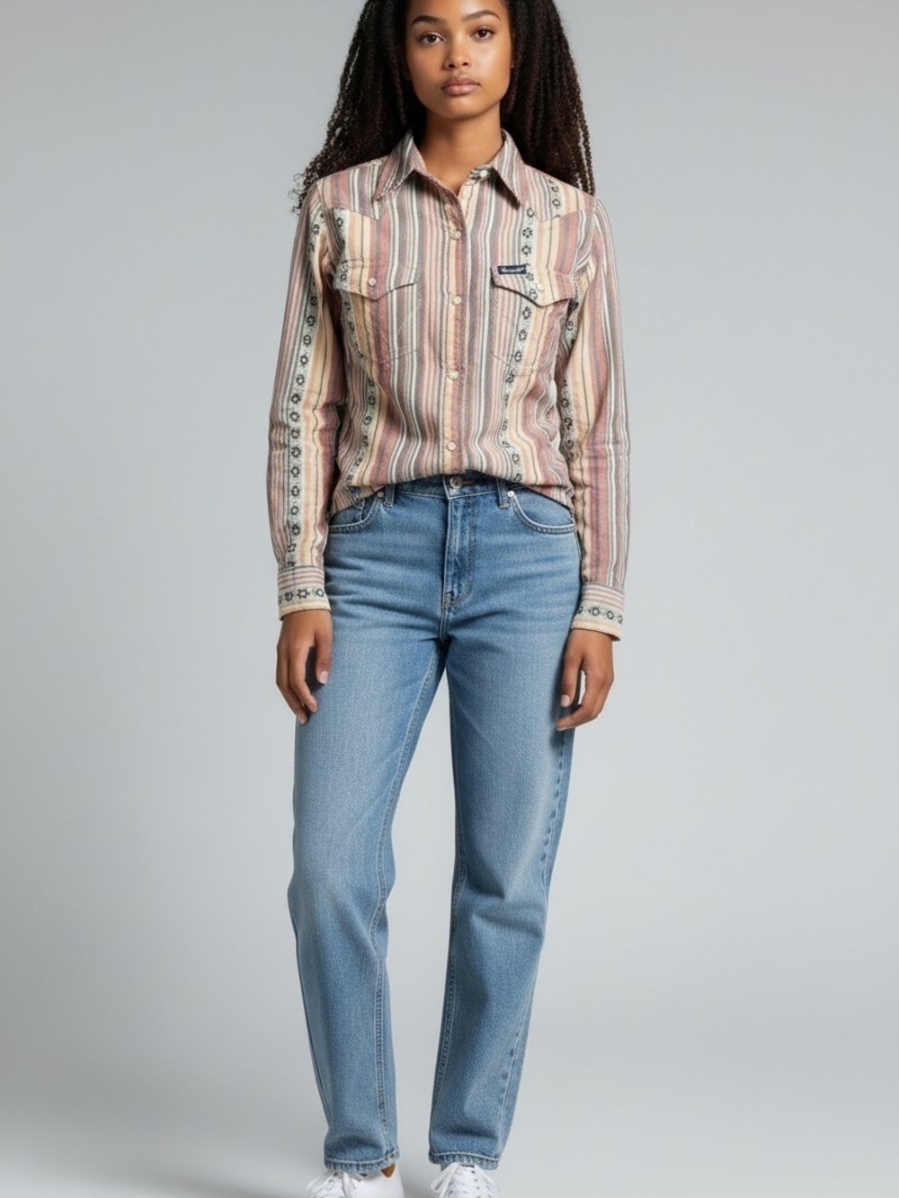 Wrangler Striped Western Shirt in Rust, Cream and Gray